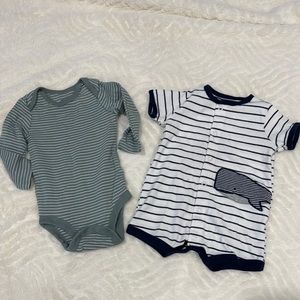 Carters 0-3m Striped Kids One Piece Set - Green and Navy